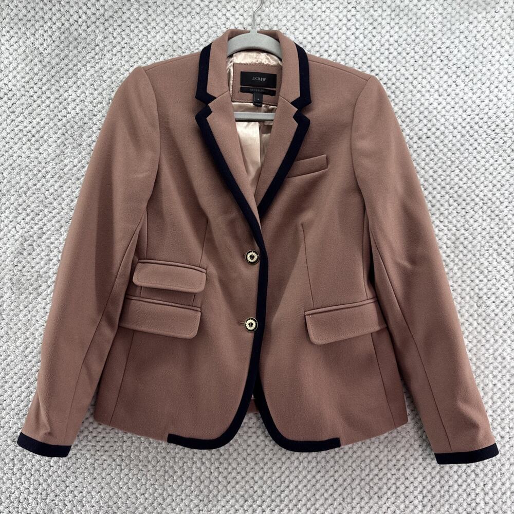 J Crew Schoolboy Blazer Jacket Womens 4 Mauve Pink Black Wool Career Academia